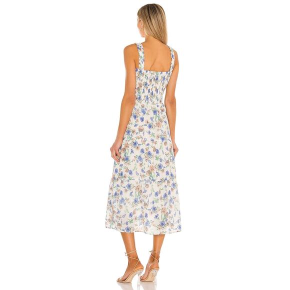 Heartloom Ronnie Dress Small Blue Floral Cotton Smocked Midi Revolve Cottagecore - Picture 5 of 7